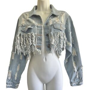 Denim Jacket Small Hot & Delicious Jean Coat Cotton Frayed Women Clothing